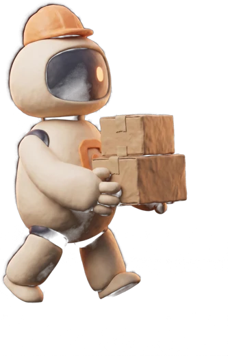 The Stockkeeper agent, in a hard hat carrying boxes